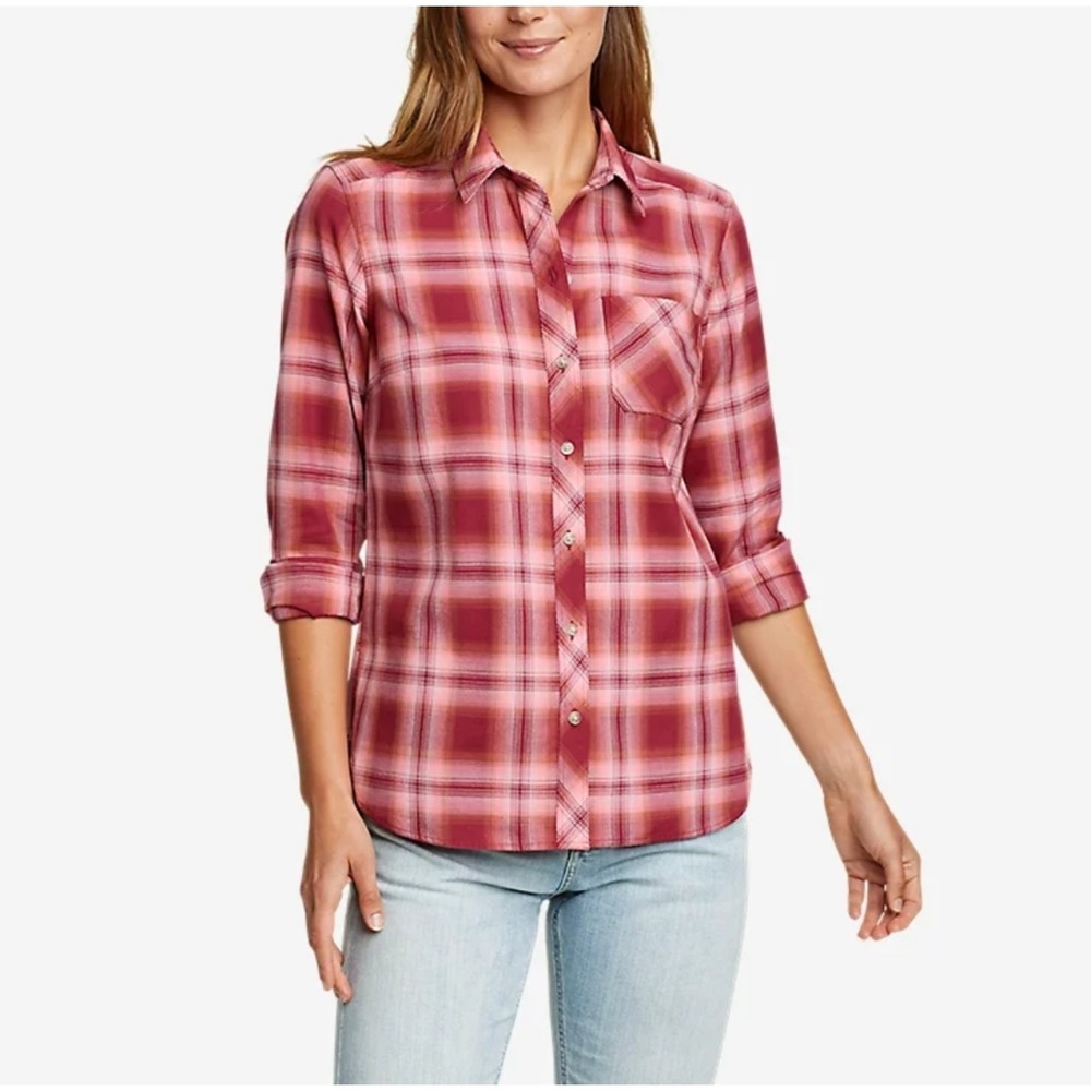Eddie Bauer Twin Falls Vintage Rose Flannel Shirt Size Medium